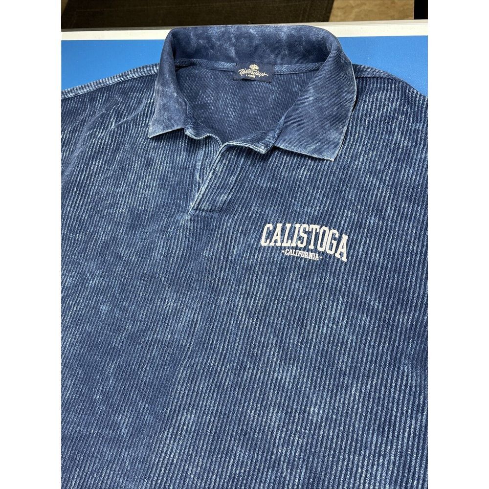 Vintage Yesterdays Large Blue Calistoga CA Sweatshirt EMBROIDERED Ribbed Knit
